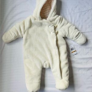 Cozy Cream Hooded Faux Fur Baby Onesie